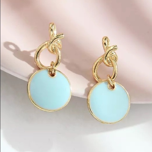 NWT Sky Blue + Gold Round Earrings - Picture 1 of 4
